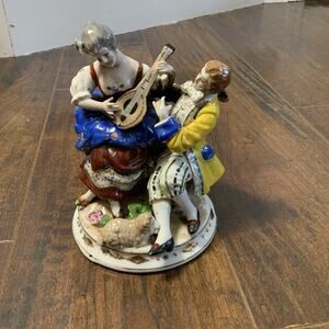 Vintage Porcelain Figurine Couple Playing Mandolin Rococo Style – Read Descript